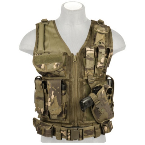 Lancer Tactical Combat Cross Draw Vest w/ Holster - CAMO TROPIC