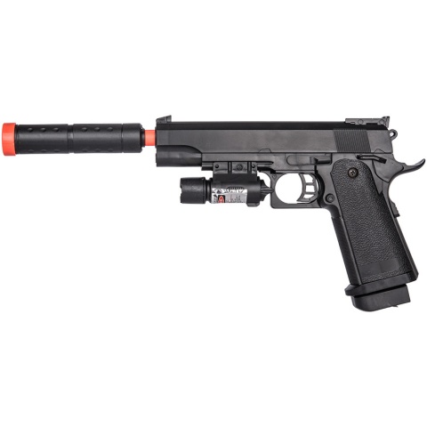 UK Arms P2001C Spring Airsoft Pistol w/ Mock Suppressor & Laser - BLACK
