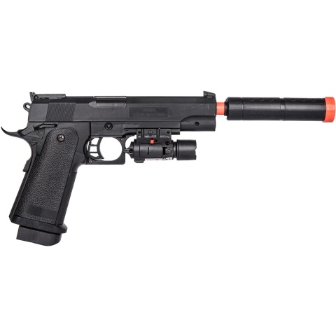 UK Arms P2001C Spring Airsoft Pistol w/ Mock Suppressor & Laser - BLACK