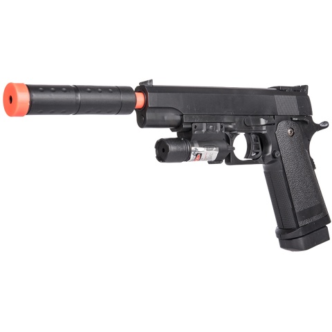 UK Arms P2001C Spring Airsoft Pistol w/ Mock Suppressor & Laser - BLACK