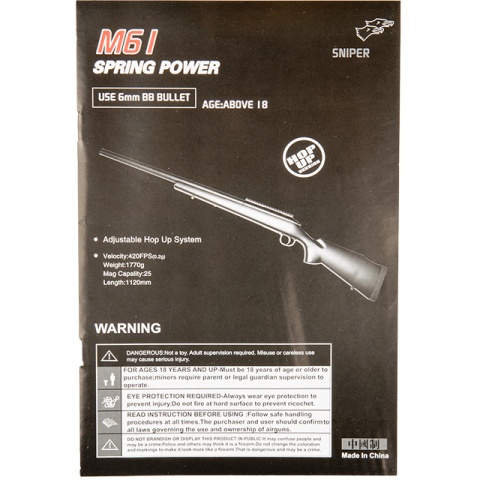 Double Eagle M61 Bolt Action Airsoft Spring Sniper Rifle (Color: Black)