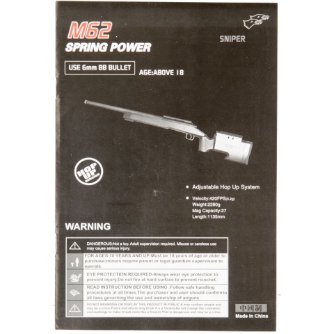 Double Eagle M62 Bolt Action Airsoft Spring Sniper Rifle (Color: Black)