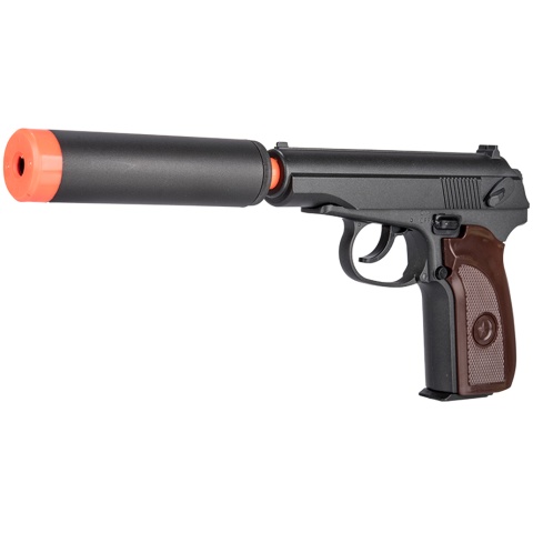 Galaxy G13H Airsoft Metal Spring Pistol w/ Mock Suppressor - WOOD