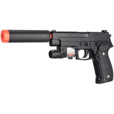 Galaxy P226 Airsoft Metal Spring Pistol w/ Mock Suppressor - BLACK