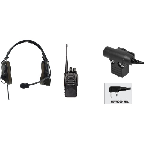 zComtac I Headset & ZU94 PTT w/ Baofeng 888S Radio Set - BLACK