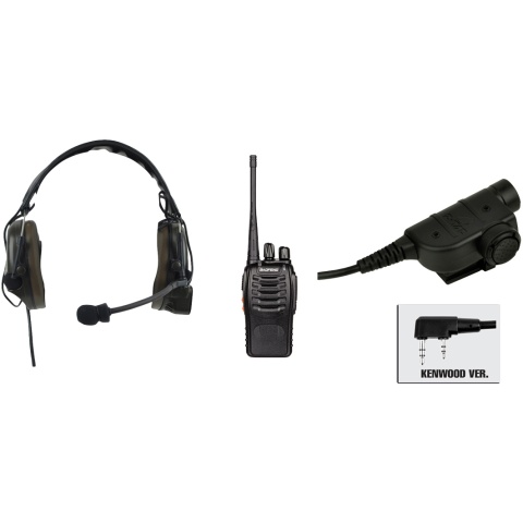 zComtac I Headset & ZSILYNX PTT w/ Baofeng 888S Radio - BLACK