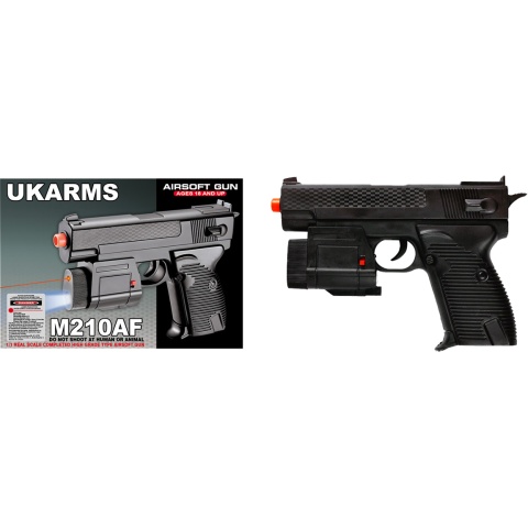 UK Arms Airsoft Spring Pistol w/ Laser/Flashlight - BLACK