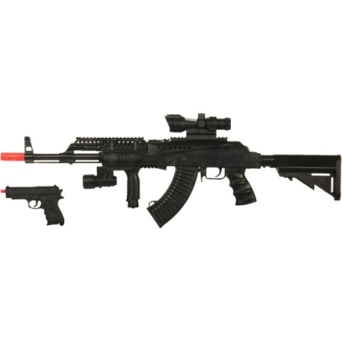 UK Arms Airsoft Tactical AK47 w/ Scope and Pistol Combo Pack - BLACK