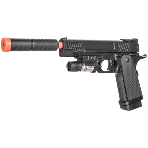 P2002C Spring Airsoft Pistol w/ Laser, Mock Extension - BLACK