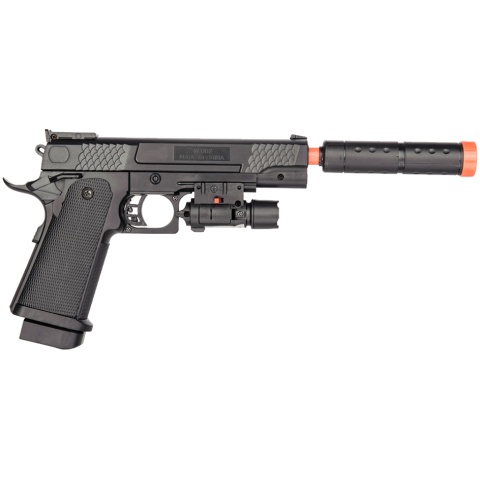 P2002C Spring Airsoft Pistol w/ Laser, Mock Extension - BLACK