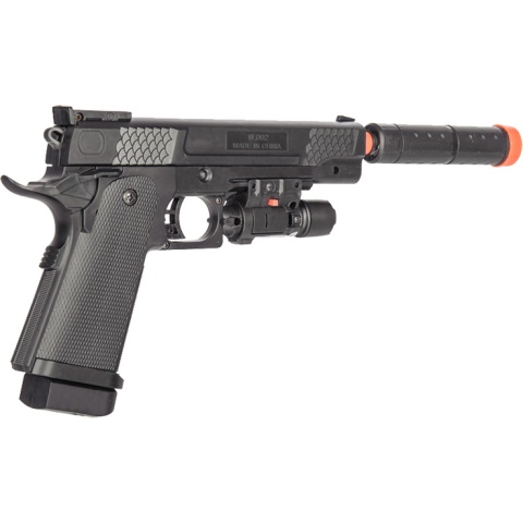 P2002C Spring Airsoft Pistol w/ Laser, Mock Extension - BLACK