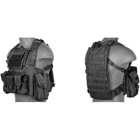 Lancer Tactical Airsoft M4/M16 MOLLE Modular Chest Rig (Nylon) - BLACK