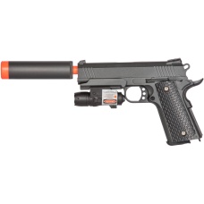 Galaxy Airsoft Metal Spring Pistol w/ Laser & Suppress - GREY