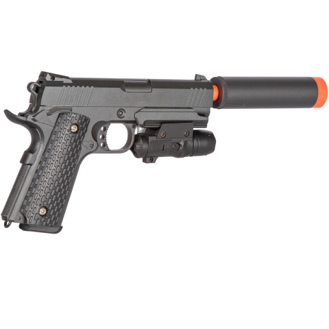 Galaxy Airsoft Metal Spring Pistol w/ Laser & Suppress - GREY