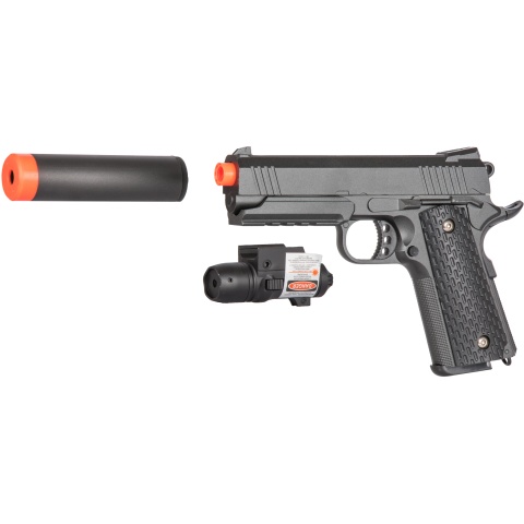 Galaxy Airsoft Metal Spring Pistol w/ Laser & Suppress - GREY