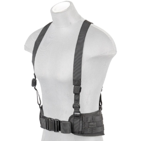 Lancer Tactical Nylon MOLLE Harness Battle Belt w/ Suspenders - BLACK