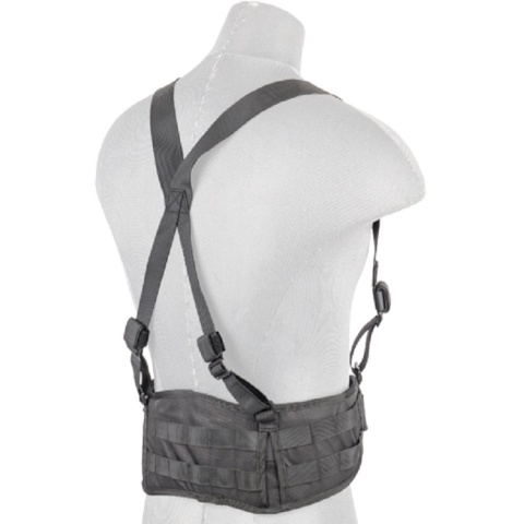 Lancer Tactical Nylon MOLLE Harness Battle Belt w/ Suspenders - BLACK