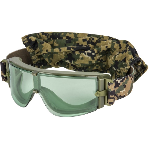 Lancer Tactical Airsoft Frameless Safety Goggles w/ Green Lens - FOREST DIGITAL