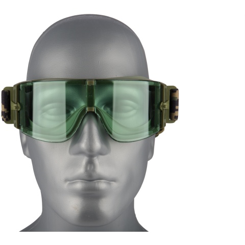 Lancer Tactical Airsoft Frameless Safety Goggles w/ Green Lens - FOREST DIGITAL