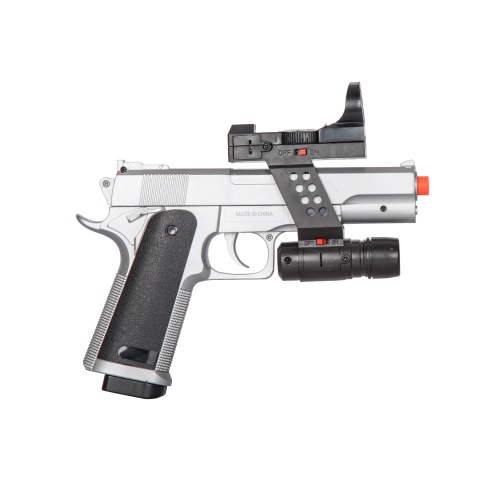 UK Arms M1911 Airsoft Spring Pistol w/ Flashlight, Sight, and Laser