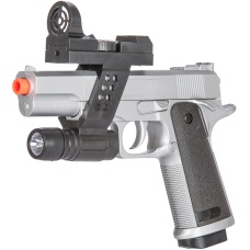 UK Arms M1911 Airsoft Spring Pistol w/ Flashlight, Sight, and Laser