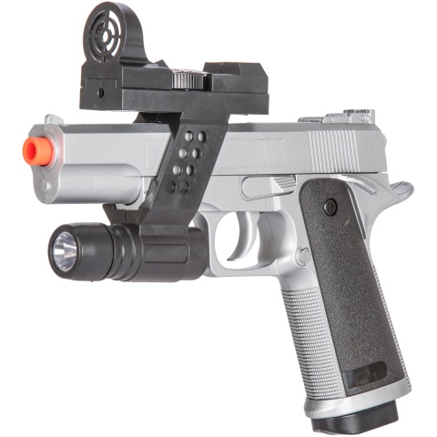 UK Arms M1911 Airsoft Spring Pistol w/ Flashlight, Sight, and Laser