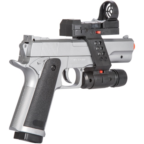 UK Arms M1911 Airsoft Spring Pistol w/ Flashlight, Sight, and Laser