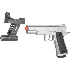 UK Arms M1911 Airsoft Spring Pistol w/ Flashlight, Sight, and Laser