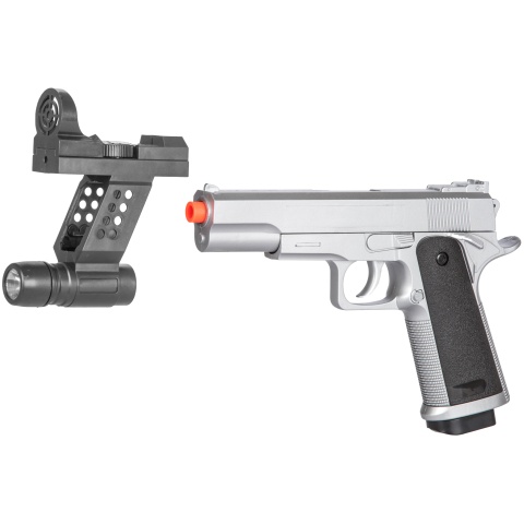 UK Arms M1911 Airsoft Spring Pistol w/ Flashlight, Sight, and Laser