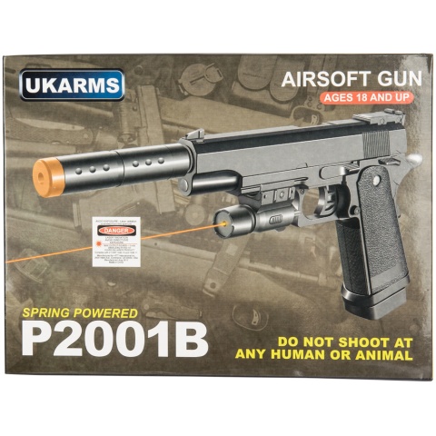 UK Arms P2001B Spring Airsoft Pistol w/ Laser - BLACK