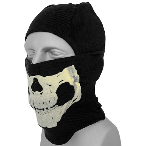 AMA Tactical Winter Glow-in-Dark Skull Balaclava - BLACK