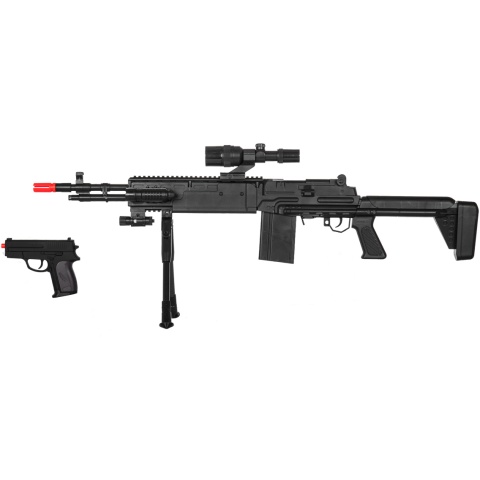 UK Arms Rifle W/ Scope Laser & Flashlight And Bonus P618 Spring Pistol In Combo Box