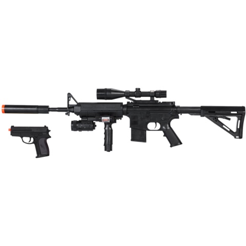 AMA Spring Airsoft Pistol w/ Vertical Grip, Laser & Stock - (Black)