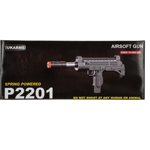 UK Arms Airsoft Spring Uzi Submachine Gun w/ Laser Sight - BLACK