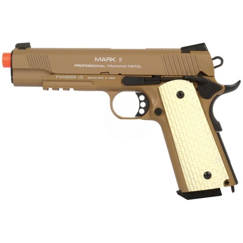 KWA Full Metal M1911 MKII PTP Gas Blowback Pistol w/ Railed Frame in Desert Tan