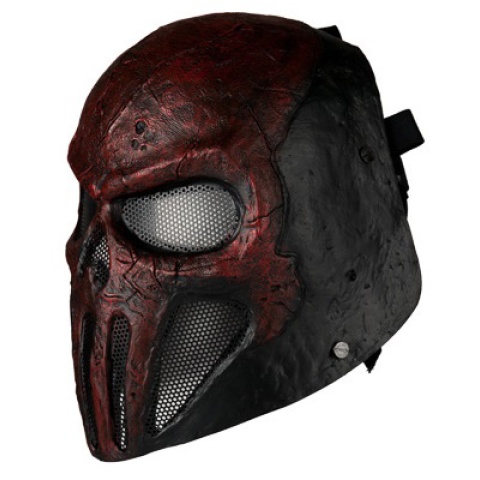 AMA Airsoft Skull Punisher Mask w PC Lens Wire Mesh - RED/BLACK