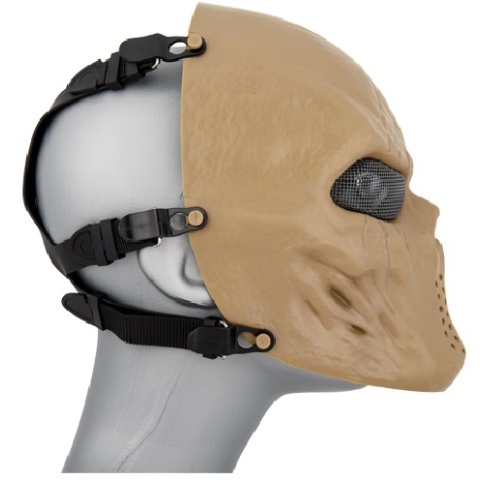 AMA Tactical Villain Skull Mesh Airsoft Face Mask - TAN