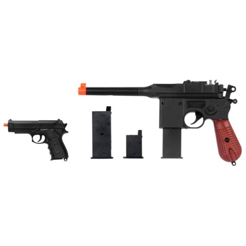 UK Arms P1308 Airsoft C96 Dual Mag Pistol w/ Mini Pistol - BLACK