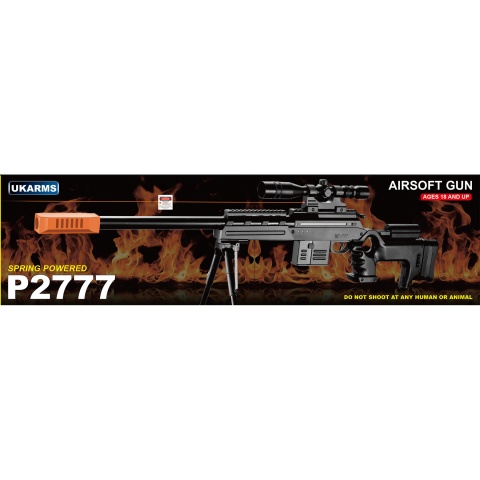 UK Arms P2777 Semi-Auto Spring Airsoft Sniper Rifle - BLACK