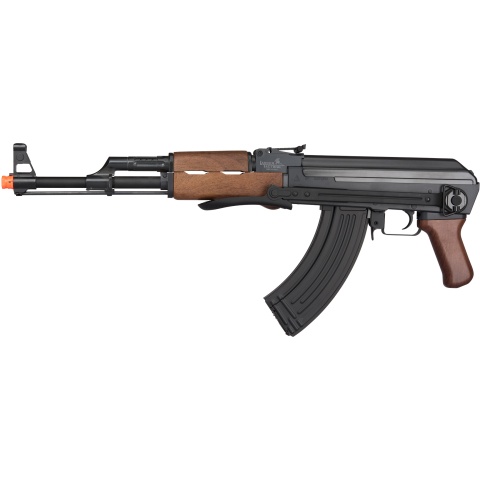 Lancer Tactical AK47 Airsoft AEG Rifle w/ Folding Stock, Battery & Charger (Color: Black / Faux Wood)