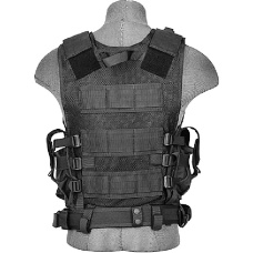 Doorbuster: Lancer Tactical Airsoft Cross Draw Combat Vest w/ Holster - BLACK