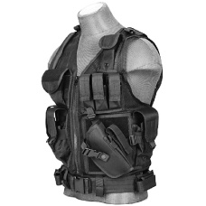 Doorbuster: Lancer Tactical Airsoft Cross Draw Combat Vest w/ Holster - BLACK