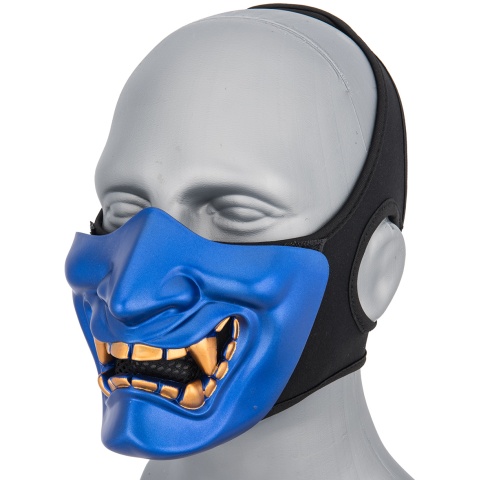 WoSport Yokai Ogre Half Face Mask w/ Soft Padding - BLUE/GOLD