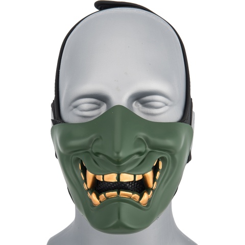 WoSport Yokai Ogre Half Face Mask w/ Soft Padding - GREEN/GOLD