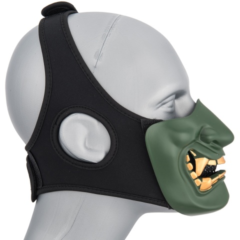 G-Force Yokai Ogre Half Face Mask w/ Soft Padding - GREEN/GOLD