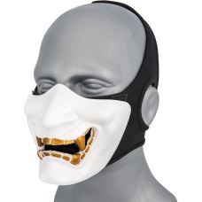 WoSport Yokai Ogre Half Face Mask w/ Soft Padding - WHITE/GOLD