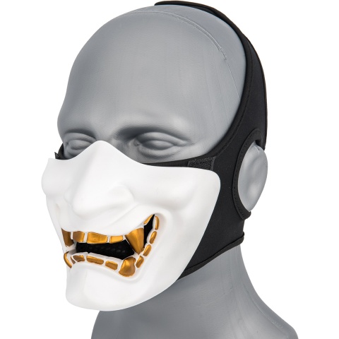 Sentinel Gears Yokai Ogre Half Face Mask w/ Soft Padding - WHITE/GOLD