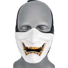 WoSport Yokai Ogre Half Face Mask w/ Soft Padding - WHITE/GOLD