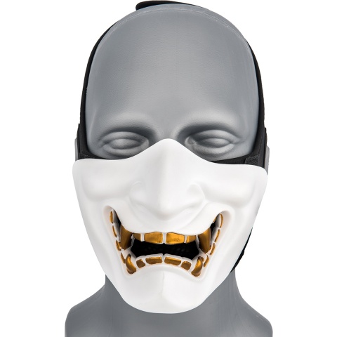 Sentinel Gears Yokai Ogre Half Face Mask w/ Soft Padding - WHITE/GOLD