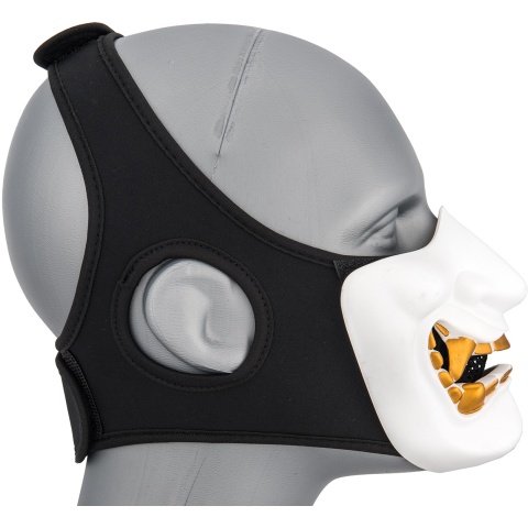 Sentinel Gears Yokai Ogre Half Face Mask w/ Soft Padding - WHITE/GOLD